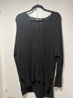 Universal Thread Black Open-Knit Pullover Sweater Relaxed Fit V-Neck L