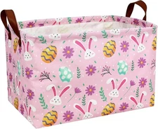 Kid Large Empty Easter Basket 14.9”L×10.2”W×9.8”H, Rabbit Egg Pink 