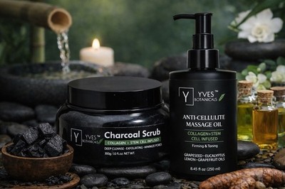 Anti Cellulite Set: Collagen Stem Cells Oil & Collagen Charcoal Stem Cells Scrub