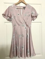 Express Size 2 Blush Pink Floral Faux Wrap Short Sleeve Mini Dress NWOT