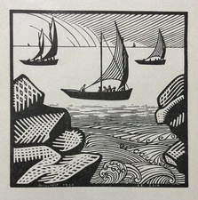 René QUILLIVIC Gravure sur bois woodcut bretagne mer marine vague seiz breur
