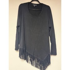 Karen Kane Tunic Top Womens 2X Black Excellent Asymmetric Fringe Long Sleeve USA
