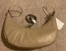 M&S Women Grab Bag Medium Taupe Leather Ring Handles Pocket Lined Zip.BNWT