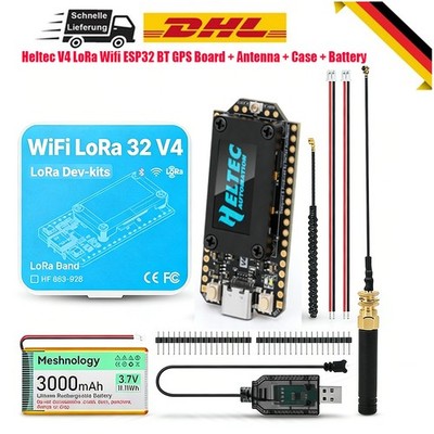 Heltec V4 LoRa Wifi ESP32 BT GPS Board + Antenna + Case + Battery for Meshtastic
