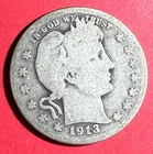 1913 US Barber SILVER Quarter "Philadelphia" Mint! Low Mintage! KEY DATE! 485K!