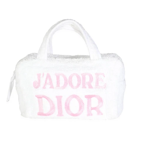 Mini sac bowler Christian Dior vintage en tissu éponge blanc J'Adior