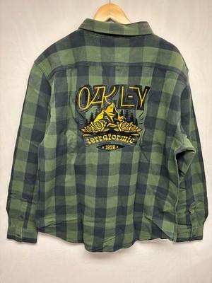 Oakley Terraformic Button Down Shirt Mens Black Green CHOLO Long Sleeve Flannel