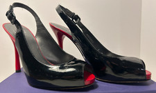 Stuart Weitzman Black Shoes - Red Heel and Peep Toe NW75262 Womens 9 USED IN BOX
