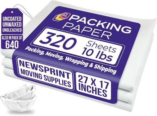 White Packing Paper 320 Sheets for Moving 27"X17" 10Lb Newsprint Wrapping Paper - Picture 12 of 12