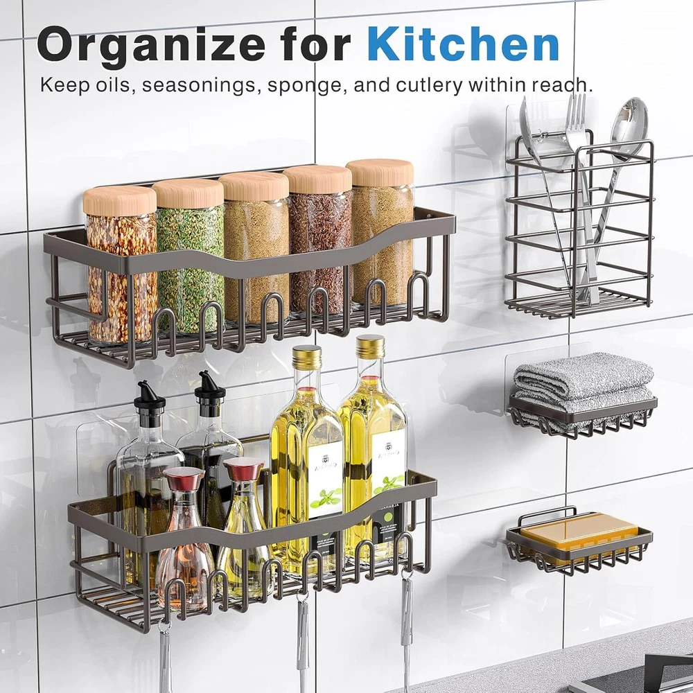 Shower Caddy 5 Pack,Adhesive Organizer for Larger Size, Light Grey