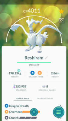 Pokemon Trade GO - Reshiram Level 40 & 2nd Move unlocked for PVP master League