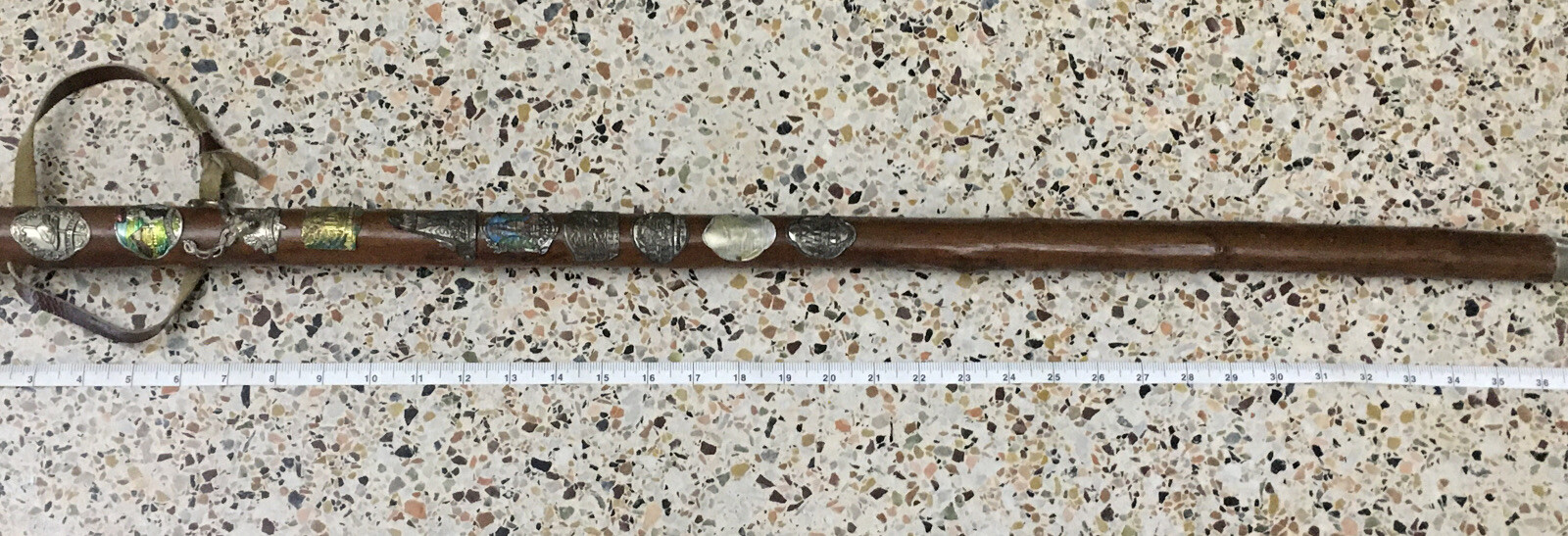 German Ice Walking Stick, Wanderstock With 10 Badges, 39” Long With