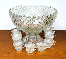 Westmoreland ENGLISH HOBNAIL CRYSTAL   14" PUNCH BOWL * BASE * 12 CUPS