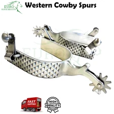 Men's Horse Riding Spurs Brushed Stainless Steel Western Cowboy Spurs