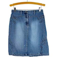Vintage blue denim midi 90s western y2K jean skirt 12
