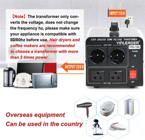 Yinleader 1500W Step Up & Step Down Voltage Transformer Converter 110V to 220V - 第 7/10 張圖片