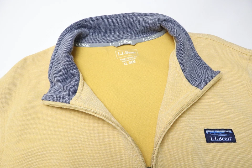 L.L. BEAN Pullover Herren XL Gelb Logo 1/4 Zip Hoher Kragen - Bild 4 von 4