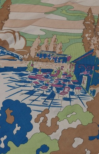 Green Square Scarf outdoor Cafe landscape design brown blue lake trees 26" - Picture 6 of 6