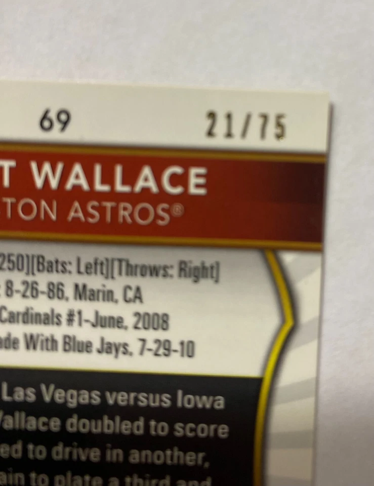 2011 Topps 最佳黄金折射卡 #69 布雷特·华莱士卡亲笔签名 RC #21/75 — 第 3/3 张图片