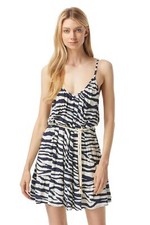 Michael Kors Womens Reversible Zebra Belted Cover-Up Dress New Navy Size XS