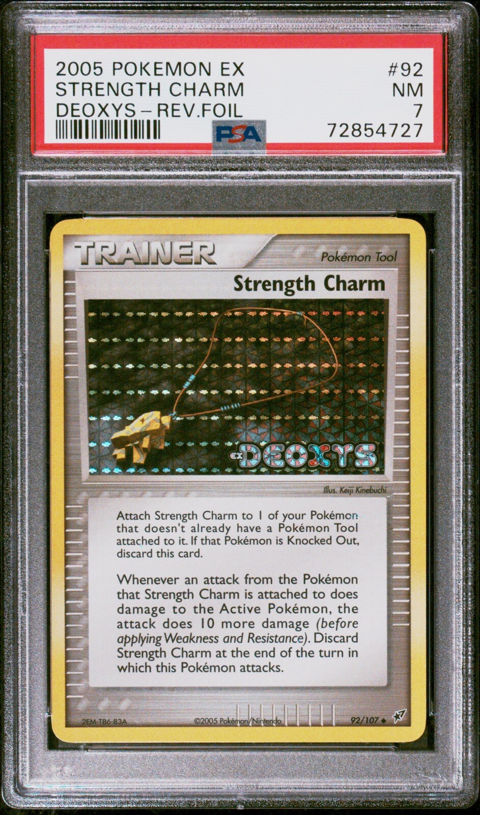 Pokemon Card Strength Charm 92/107 Reverse Holo EX Deoxys PSA 7 NM