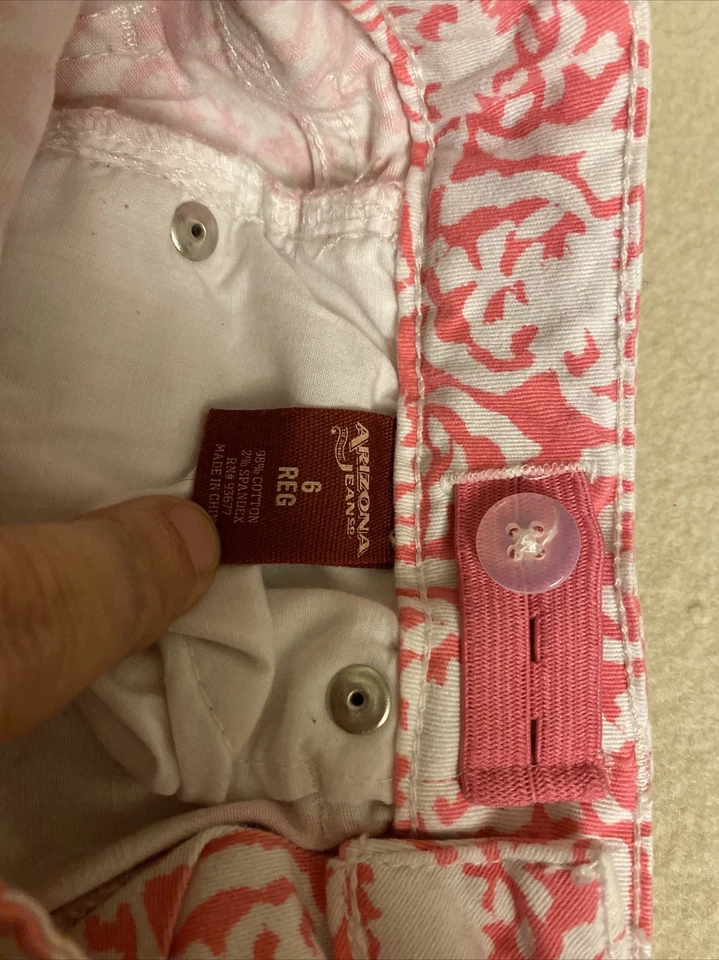 PANTALONES CAPRI AARIZONA JEAN CO Niñas Estampado Rosa Cintura Ajustable Puños, Talla 7 Foto 4 de 4