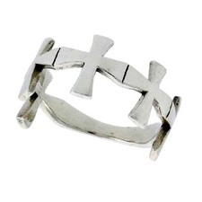 Sterling Silver Linked Crosses Ring
