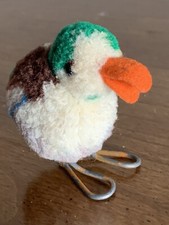 Steiff Rare Vtg Mini Pom Pom Green Colorful Duck Bird Metal Legs 2  No ID NR 2