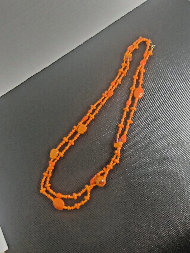GUARDIAN Long Chunky Orange Coral Beaded Necklace 54" Foto 2 de 4