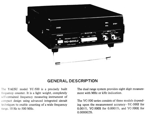 YAESU YC-500E 50/500MHz FREQUENCY COUNTER 240v UK European model ) - Zdjęcie 7 z 13