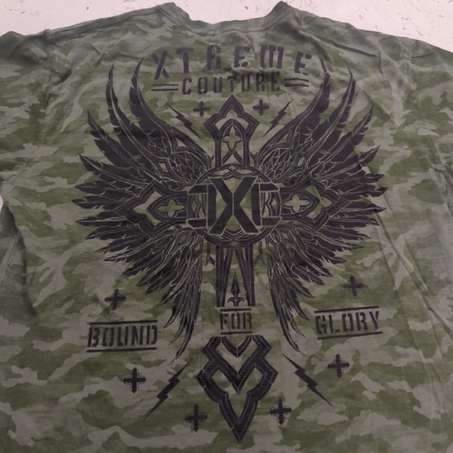 Xtreme Couture Shirt Mens Size 2XL Green Camp Skull Graphic Search & Destroy - Picture 10 of 13