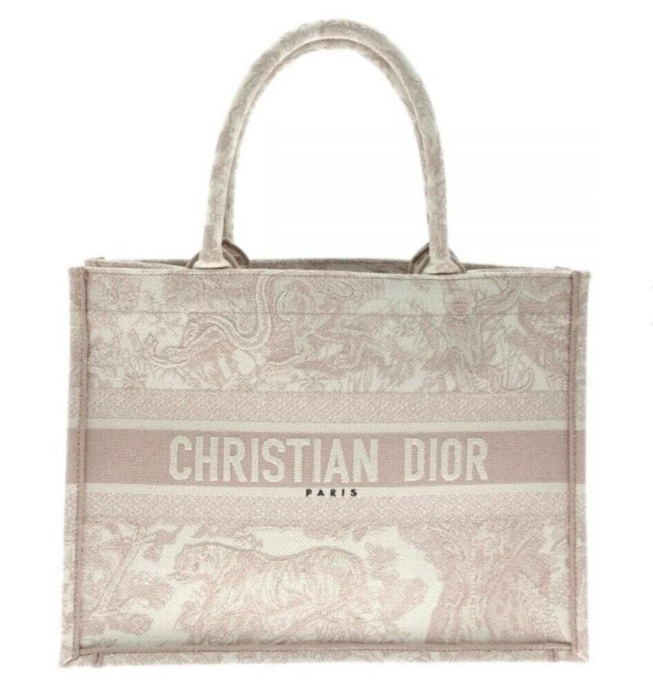 Dior Toile de Jouy Embroidered Small Book Tote Bag Pink Canvas WB Authentic