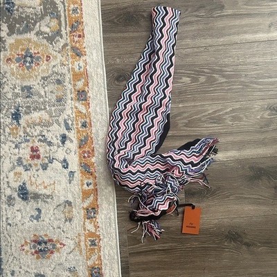 Missoni Multicolor Zigzag Fringe Scarf in Pink, Navy & White