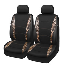 Auto Drive Leopard Leatherette Black Waffle Fabric Front Car Seat Cover Unive