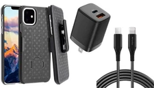 For iPhone 12/Pro - Belt Clip Case and Fast Home Charger Combo Swivel Holster