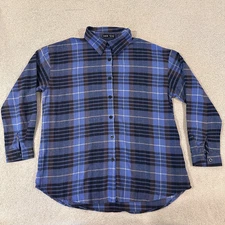 Shein Blue And Black Plaid Flannel Top Button Up Women's Size Small