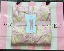 NEW Victoria  s Secret Satin Pajama Set Pants  Long Sleeve Top Pink Lemonade M