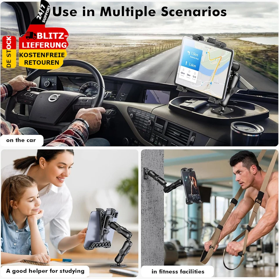Tablet Halterung Für LKW Ipad-Halterung Bohrbasis 360° Auto-Halter 7" - 11,5" - Bild 2 von 4