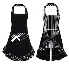 Cute Girls Bowknot Funny Apron Womens Kitchen Restaurant Cake Pocket Black