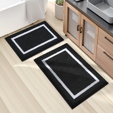 HOMEIDEAS Bathroom Rugs Sets 2 Piece, Super Soft and 16 24 20 32", Black