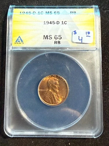 1945 D LINCOLN WHEAT CENT ANACS MS 65 RB 133