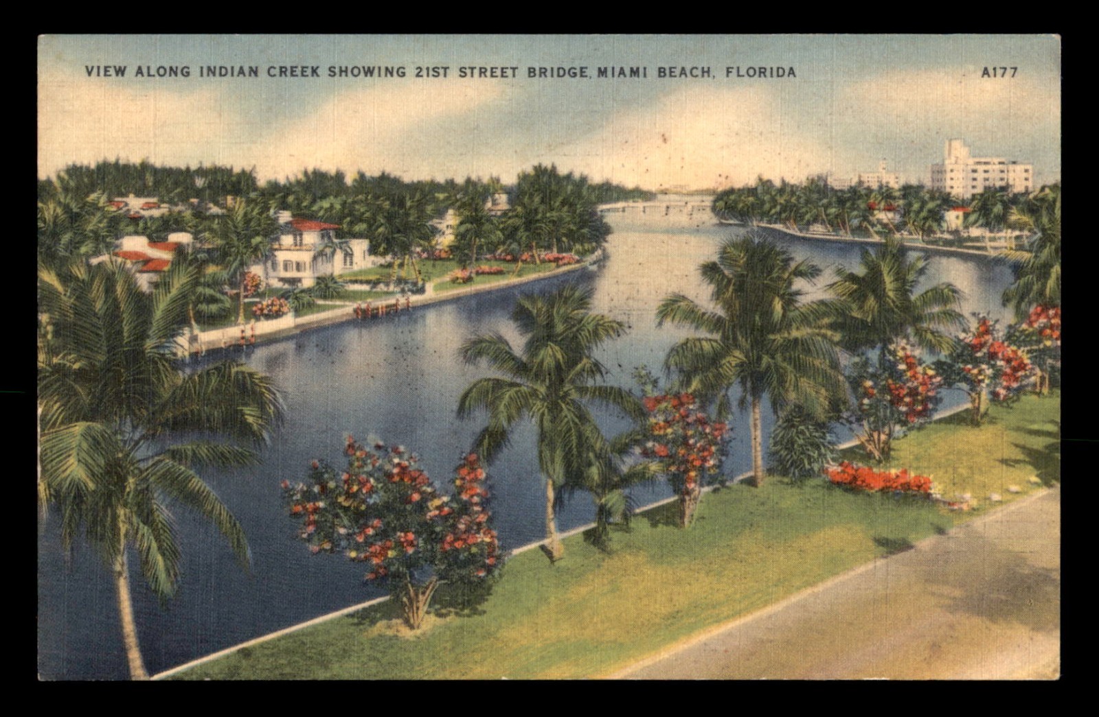 View Along Indian Creek, 21st St Bridge, Miami Beach, Florida FLA FL Linen Unp