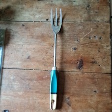 VINTAGE 1960s SKYLINE Meat Fork Painted wooden Handle Chrome KITCHEN UTENSIL
