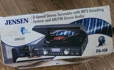 Jensen JTA-450 Stereo Turntable Black USB SD AM/FM Remote 33/45/78 RPM Headphone