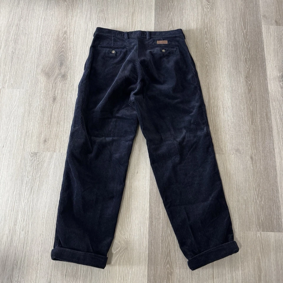 Vintage Chaps Ralph Lauren Black Baggy Pleated Cuffed Corduroy Pants Size 34x30 - Image 4 of 4