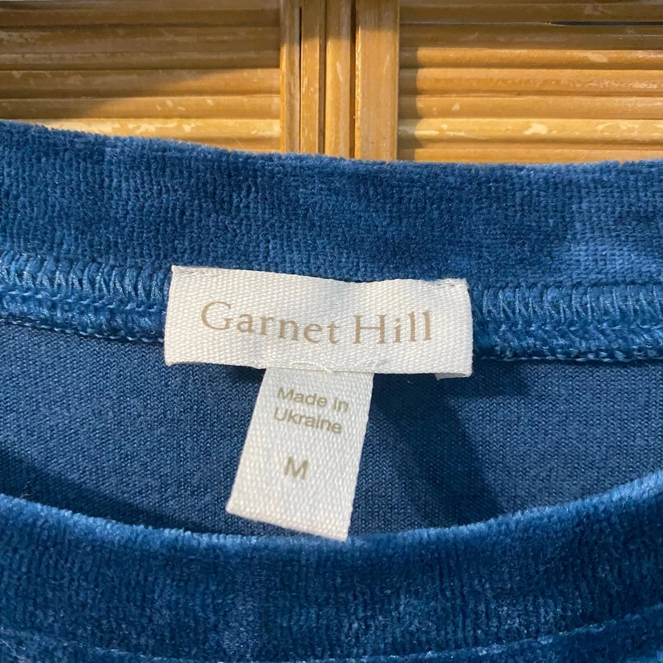 Garnet Hill Blue Velvet Long Sleeve Top M | Organic Cotton Modal Blend Ukraine - Image 4 of 4