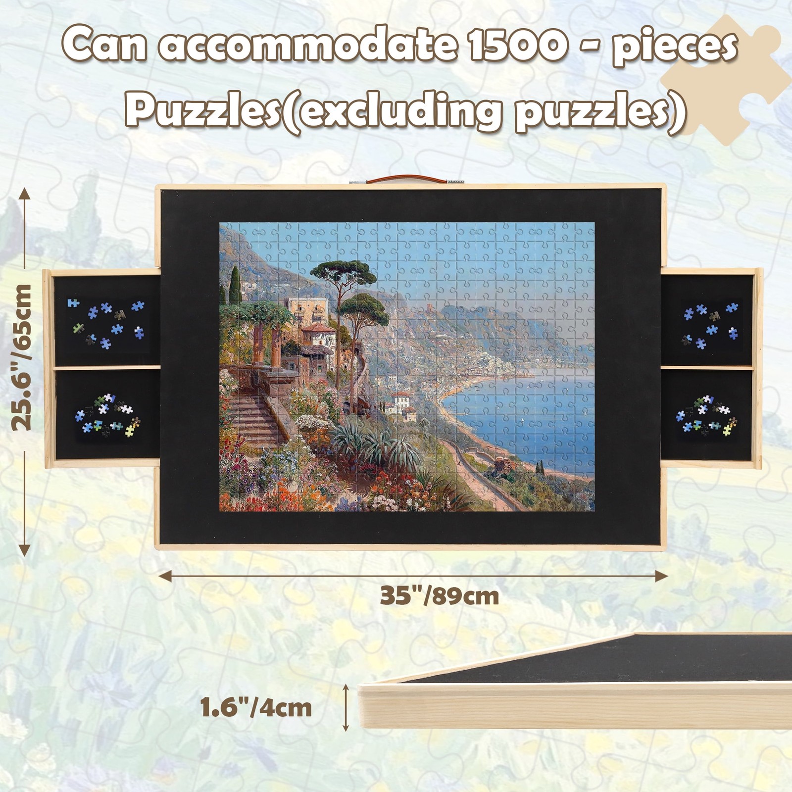 1500 Piece Rotating Puzzle Board with Drawers and Cover, Portable Wooden Puzz...