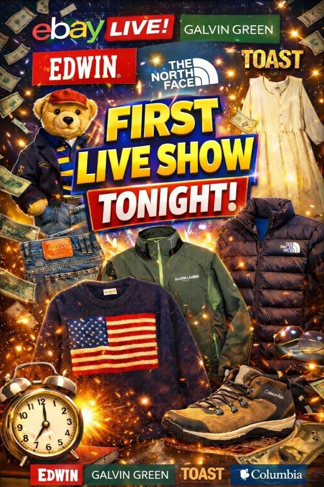 First Ebay Live Show! The North Face, Toast, Edwin, Columbia Mens Womens