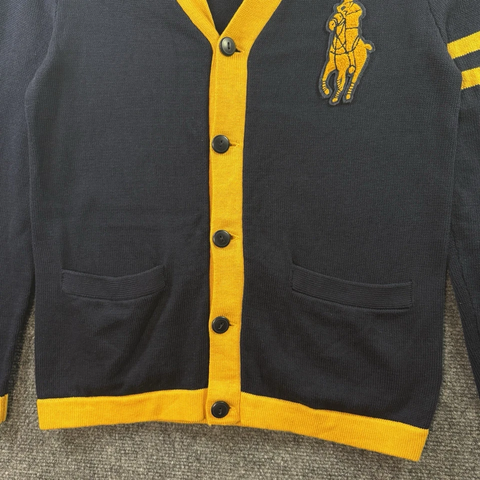 POLO RALPH LAUREN Cárdigan Universitario Suéter Niños M 10 - 12 Azul Amarillo Preppy Foto 3 de 4