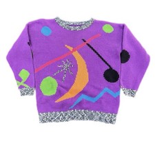 Vintage ESPRIT SPORT Sweater Women's Small Purple Knit Geometric Design Retro